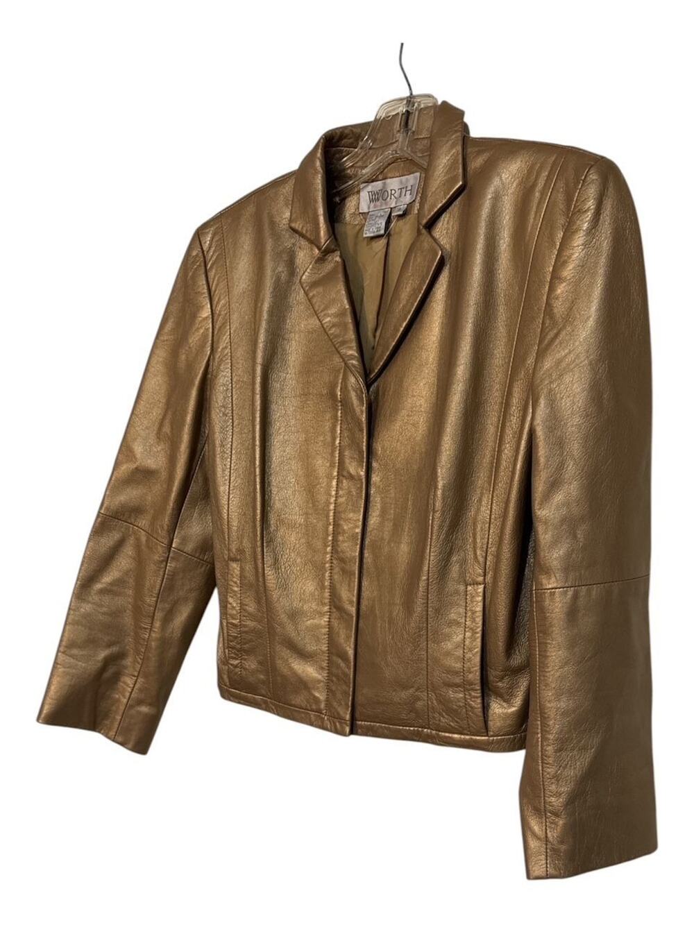 Vintage Y2K Worth NY Gold Leather Cropped Jacket Coat Sz 6